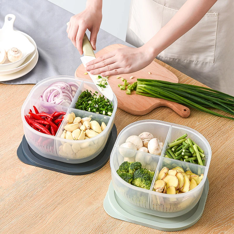 

Kicthen Food Fridge Storage Box Drain Sealed Crisper Ginger Garlic Onion Case Home Storage Cleaning Box Kitchen Container Cocina