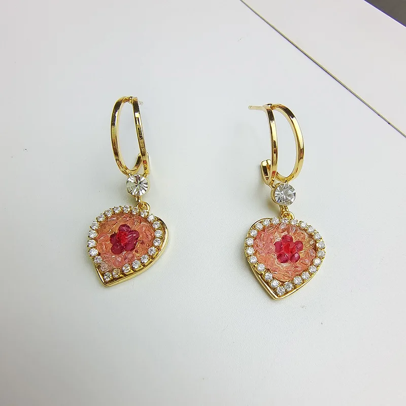 

European and American Fashion Love Earrings Creative French Heart Zircon Earrings Sweet Versatile Women's Earrings