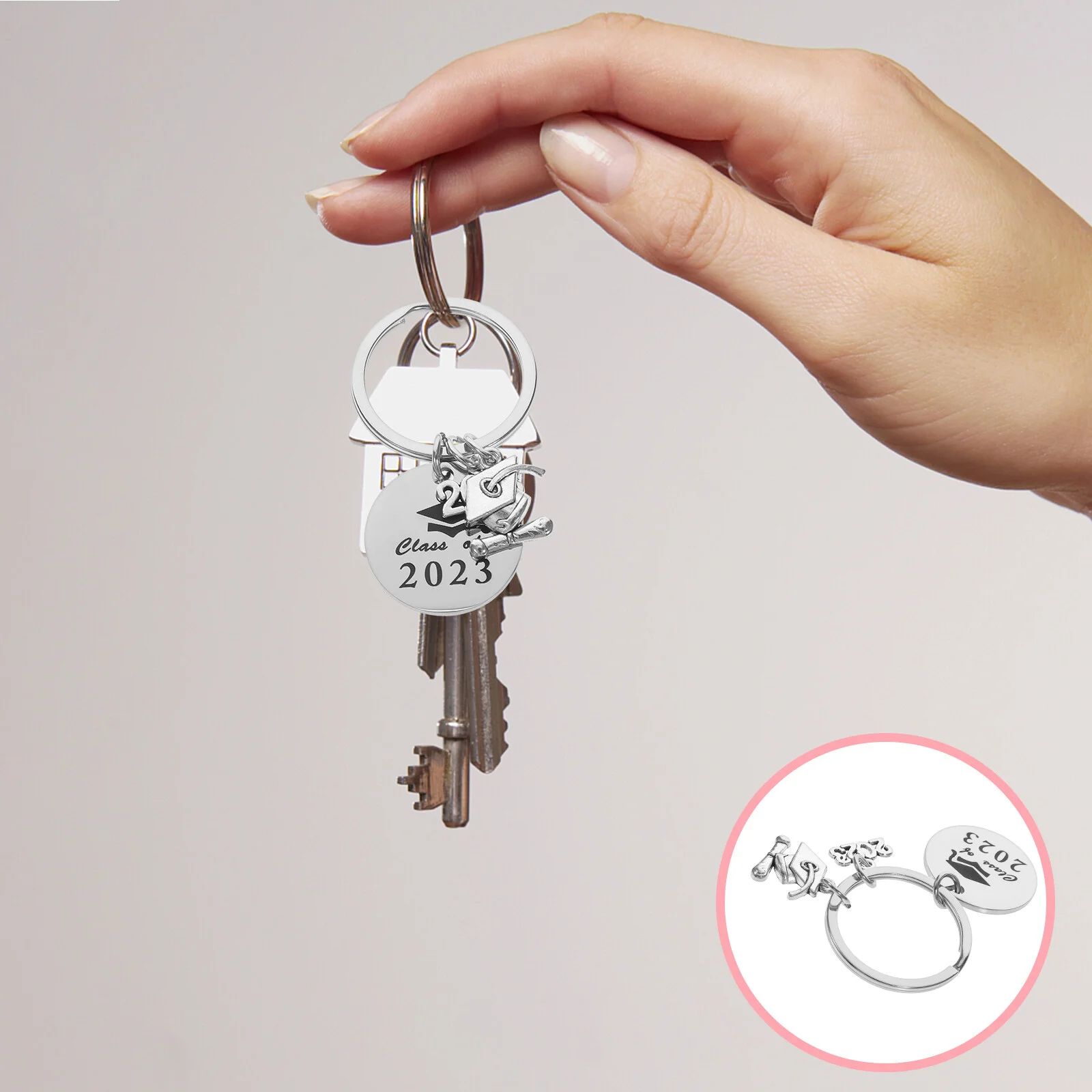 Encourage 2023 Grad Key Ring Metal Keychain Decor Graduation Gift Senior Stainless Steel