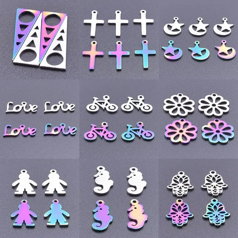 

20pcs Kawaii Kids,HASMA, Love,Cross,Star Diy Craft Earring Stainless Steel Pendant Charm for Jewelry Making Bracelets Materials