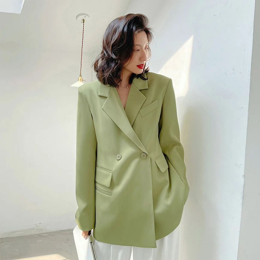 Suit Top Blazer Women Fashion Green New Loose Casual Spring Autumn 2023 Stylish Ladies Outwear