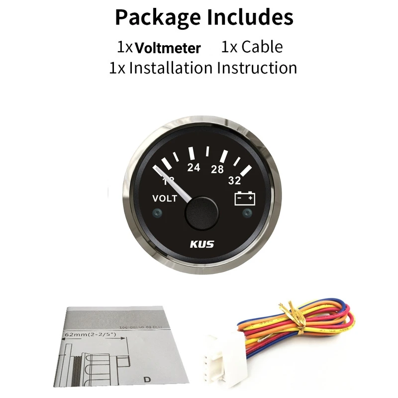 KUS 18-32 В постоянного тока Тип указателя Вольтметры 12 В/24 52 мм Датчики напряжения