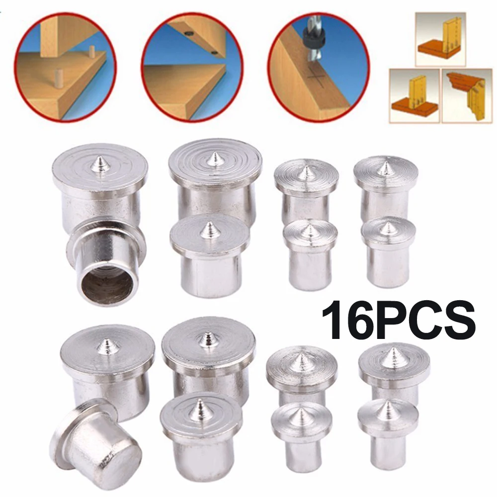 16Pcs Dowel Centre Point 6-12mm Marker Hole Tenon Woodworking Round Tenon Round Pin Positioner（8ps Solid + 8pcs Hollow）