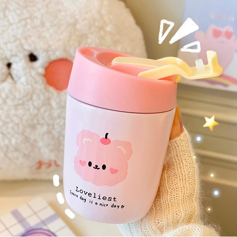 

350 мл/500 мл Kawaii Dog термос бутылка с соломинкой Милая нержавеющая сталь креативный путешествия Кофе Чай горячей воды чашка подарок для детей д...
