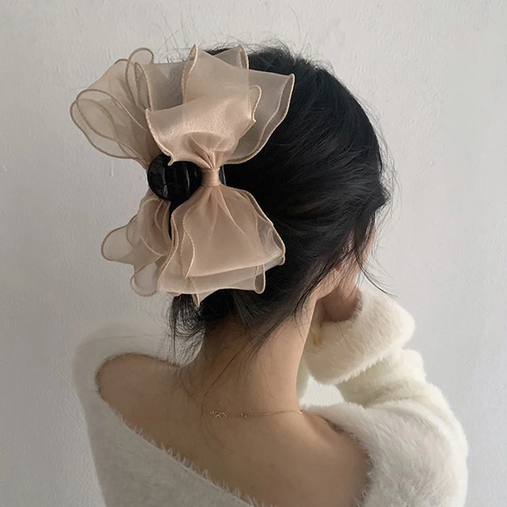 

Korea Sweet Mesh Tulle Big Bow Hair Claw Clips For Women White Black Bowknot Hair Clamp Hairpin Headdress Accessories Shark Clip