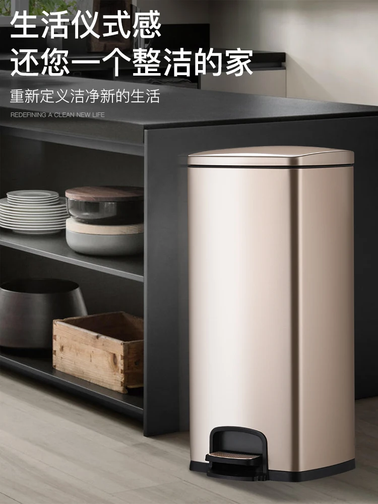 

Stainless Steel with Cover Large Trash Can Bedroom Kitchen Creative Luxury Waste Bin Lixeira Banheiro Home Decoration DI50LJT
