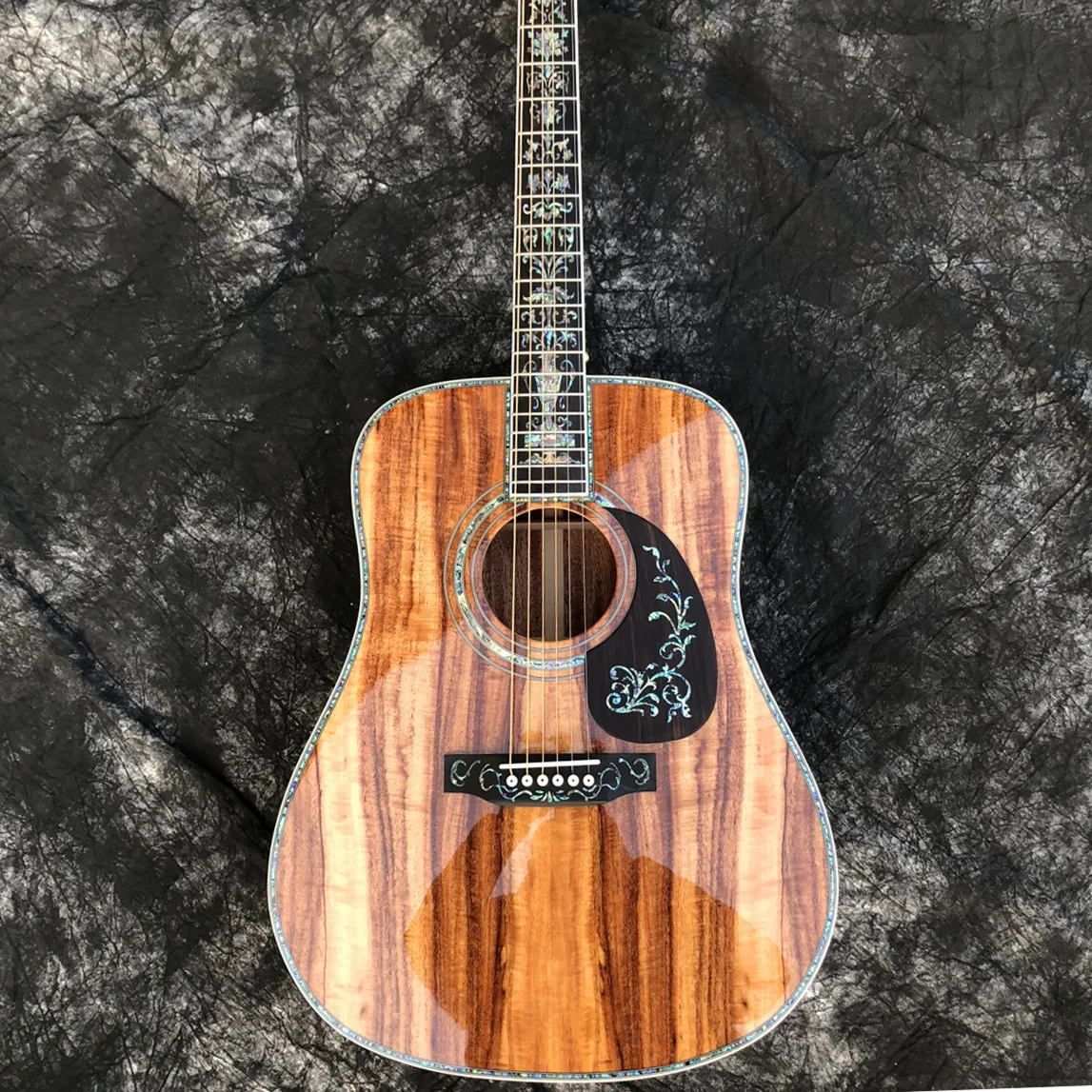 Акустическая гитара All Koa Wood 41 дюйм тип D настоящие цветы морского ушка гриф из