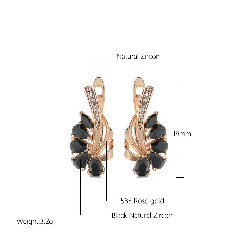 SYOUJYO Black Zircon 14K Rose Gold Earrings For Women Grape Shape Fashion Clip Stud Earrings Luxury Vintage Jewelry images - 6