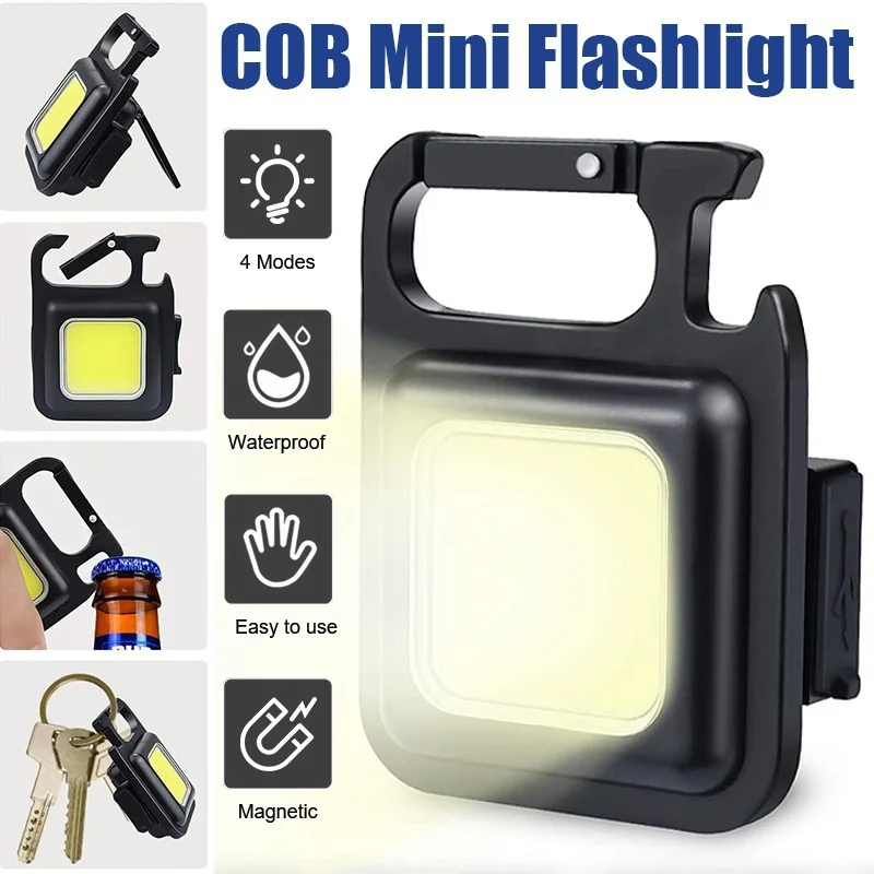 

COB Work Light Keychain Lamp Mini LED Light Multifuncational Pocket USB Rechargeable Work Flashlight Outdoor Camping Clare Light