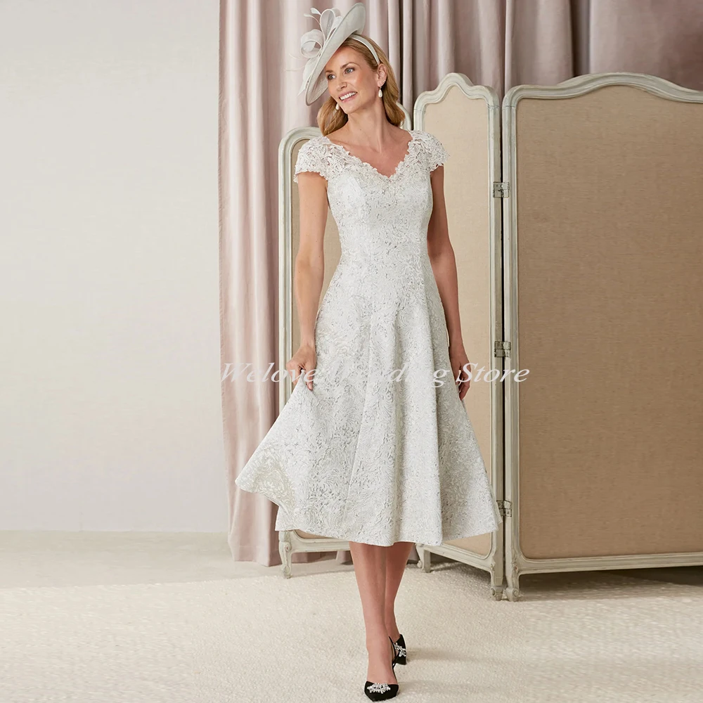 

Elegant Party Dresses For Wedding Short Sleeves Knee Length Formal Mother Of The Bride Guest Gown Plus Size Vestidos Noche 2022