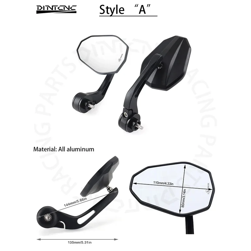 Фото Для мотоциклов YAMAHA MT-07 2025, MT09 2021-2023, FZ, MT07, MT-09 SP: Боковые поворотные зеркала E9 на руль (зеркала на конец руля) №4