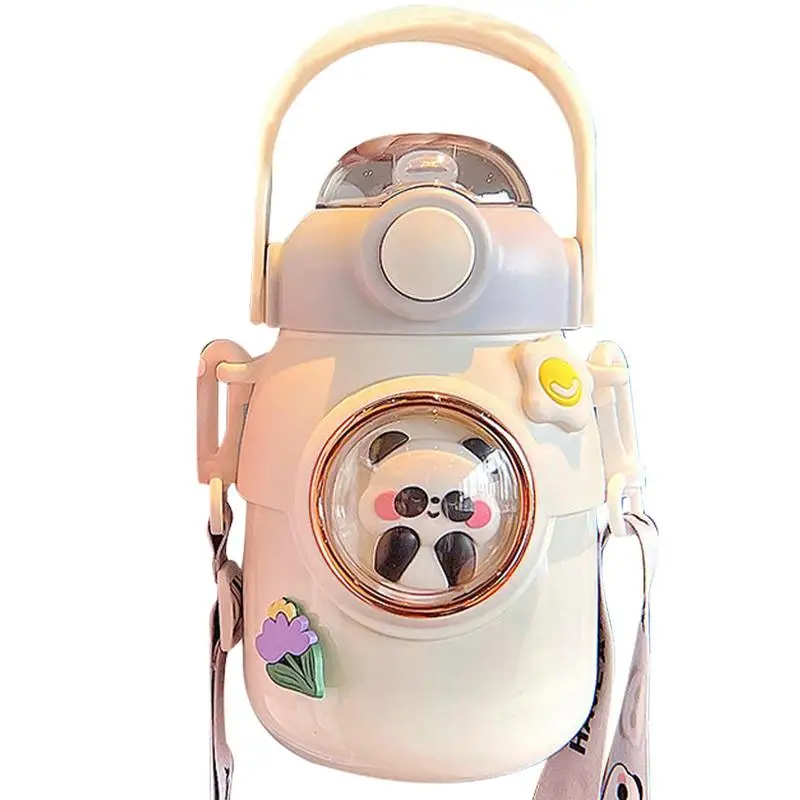 

Изолированная бутылка с ремешком, милая Вакуумная бутылка для воды из нержавеющей стали с соломинкой, термос, бутылки для воды, Спортивная с...