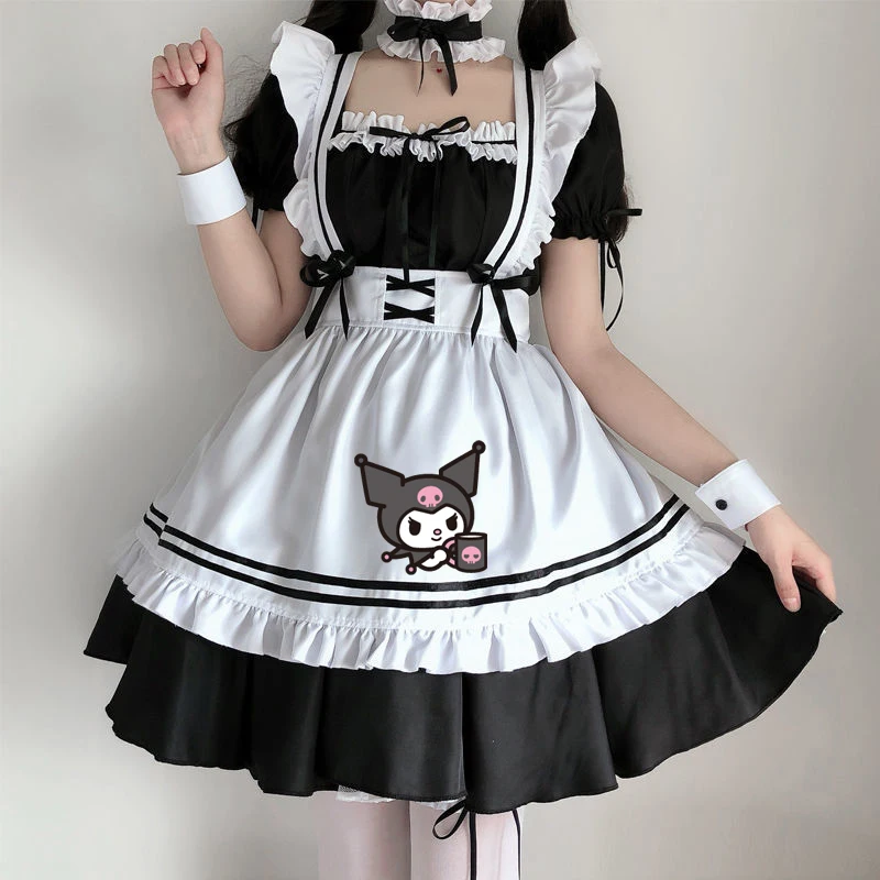 

Sanrioed Anime Kuromi Melody Cinnamorol Pochacco Women Maid Outfit Y2K Lolita Op Dress Cosplay Costume Halloween Party Clothing