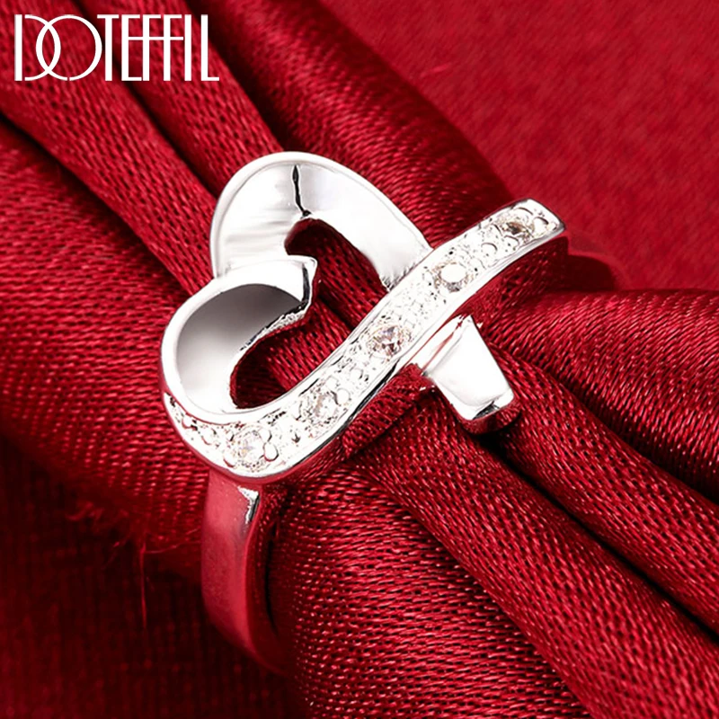 

DOTEFFIL 925 Sterling Silver Heart Love AAAAA Zircon Ring For Woman Charm Wedding Engagement Party Jewelry