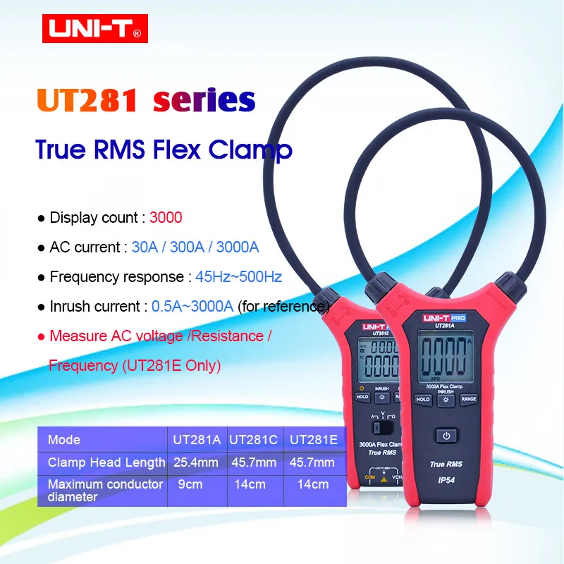 

UNI-T UT281A/UT281C/UT281E True RMS умный AC 3000A гибкий мультиметр-зажим амперметр с дисплеем с подсветкой