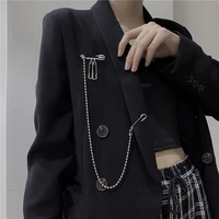 punk pendant double pin clip chain brooch japan korea for men women street ins long metal chest chain brooch trendy accessories