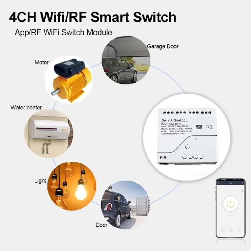 Модуль умного переключателя Tuya WIFI/Zigbee 4-канальный модуль таймера RF433 10A релейный
