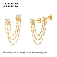 aide 925 sterling silver long tassel chains stud earring for woman fine jewelry piercing 18k gold earring brinco gift pendientes