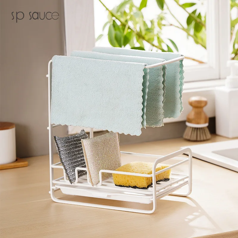 

Japan Carbon Steel Sponge Holder Wall Shelf Shelves for Kitchen Accessories Bathroom Storage Organizers Dish Drying Rack Tray