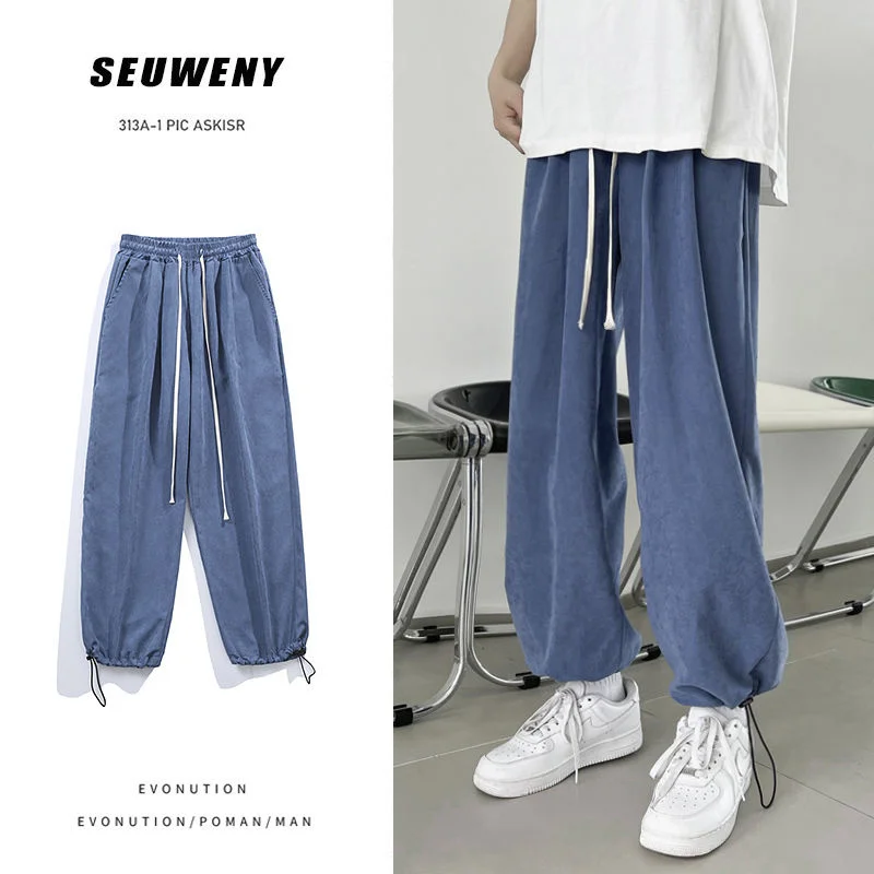 

Весенние спортивные брюки со шнуровкой, мужские Модные свободные леггинсы, Мужская Уличная одежда, прямые брюки