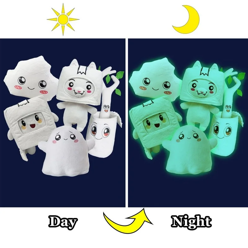 

New Lankybox Glow In The Dark Plush Foxy Boxy Ghosty Lanky Box Removable Soft Toy Children Gift Turned Doll Girl Bed Pillow