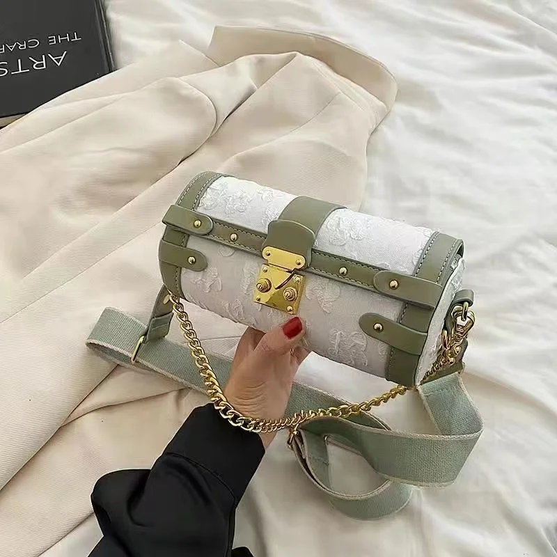 

2022 Summer New Fashion Ladies Luxury High Quality Casual Simple Crossbody Handbag One Shoulder Messenger Chain Cylinder Bag