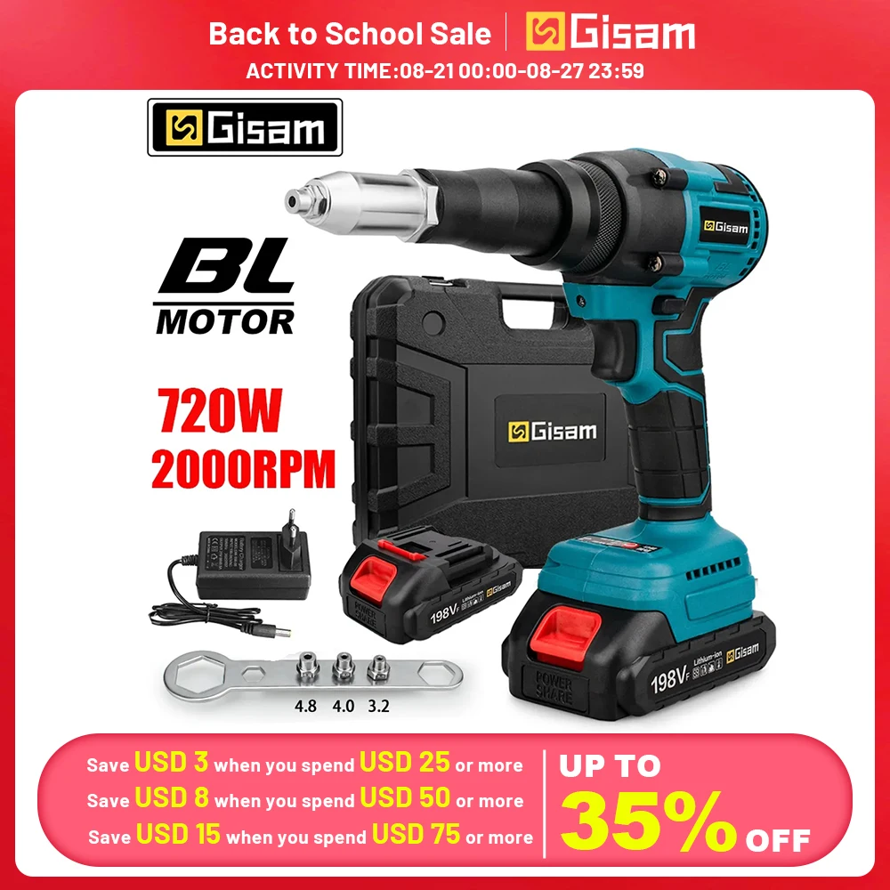 Электрический бесщеточный пистолет для заклепок 720 Вт, аккумуляторная литиевая батарея, беспроводной клепальный гайковерт, автоматический пистолет с заклепками для батареи Makita 18 в