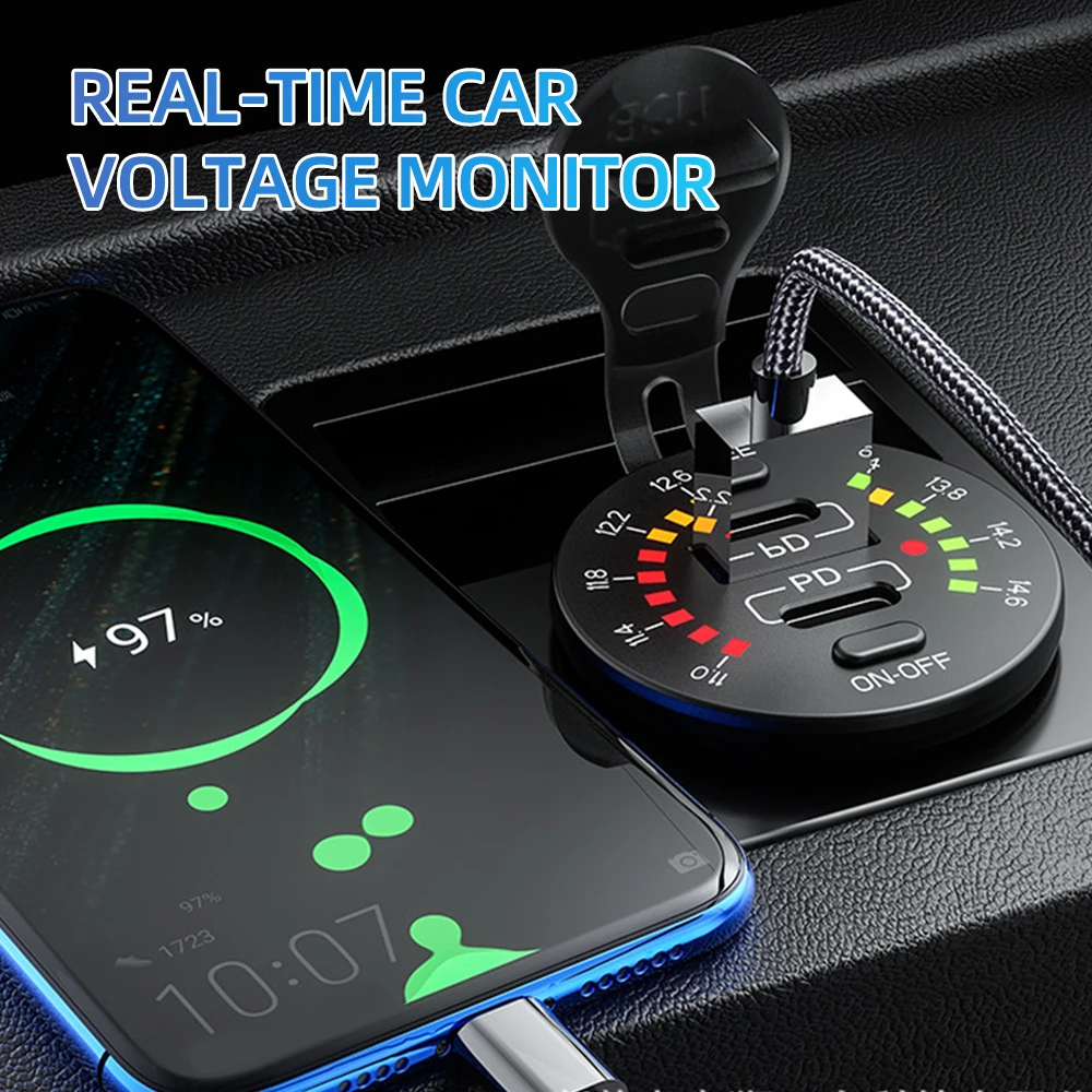 Автомобильное зарядное устройство со светодиодом 36 Вт двойной USB QC 3 0 12/24 В