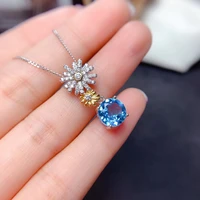 meibapj lodon blue topaz gemstone fashion flower pendant necklace 925 pure silver fine wedding jewelry for women