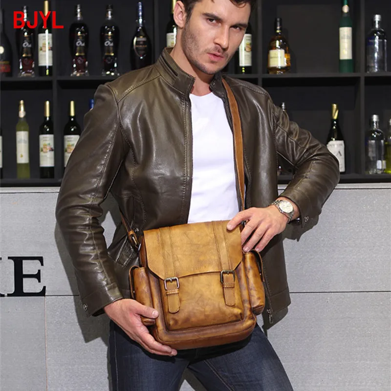

Leather Men's Bag Shoulder Bag Retro Casual Diagonal Bags Briefcase Business Casual Vertical Section First Layer Leather
