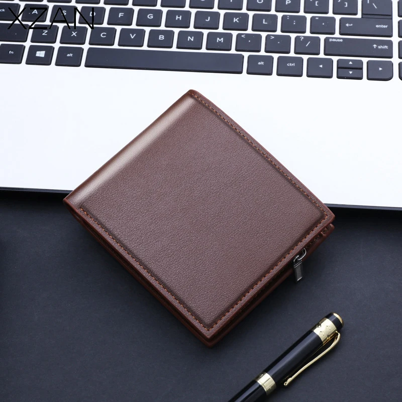 

Men's Short Wallet Vertical Solid Color Multi-Card Holders Phone Pocket Small Folding Clutch Coin Purse Vintage Zipper Money Bag