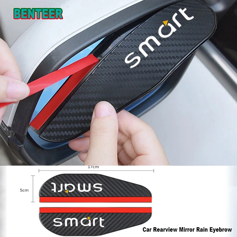 

2pcs Carbon fiber Car Rearview Mirror Rain Eyebrow Sticker For Mercedes Benz Smart Fortwo Forfour Forjeremy