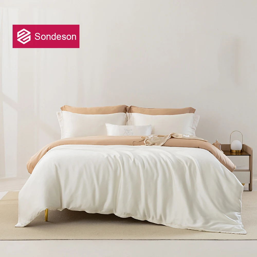 

Sondeson Sloid Color Luxury 100% Silk Bedding Set White Coffee Beauty Duvet Cover Pillow Case Bed Sheet Set King Queen For Sleep