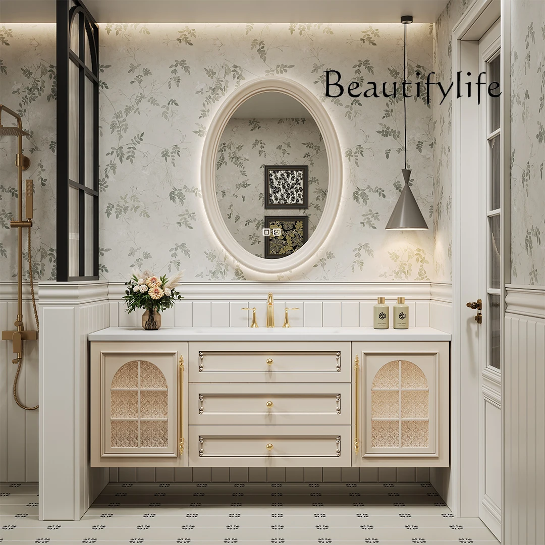 Французская интегрированная раковина Corian шкаф для ванной комнаты