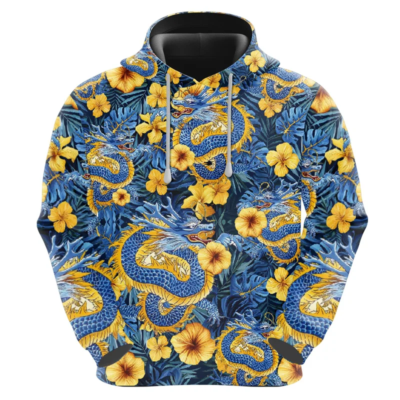 Толстовка мужская с 3D-принтом Золотого Дракона художественный свитшот рисунком