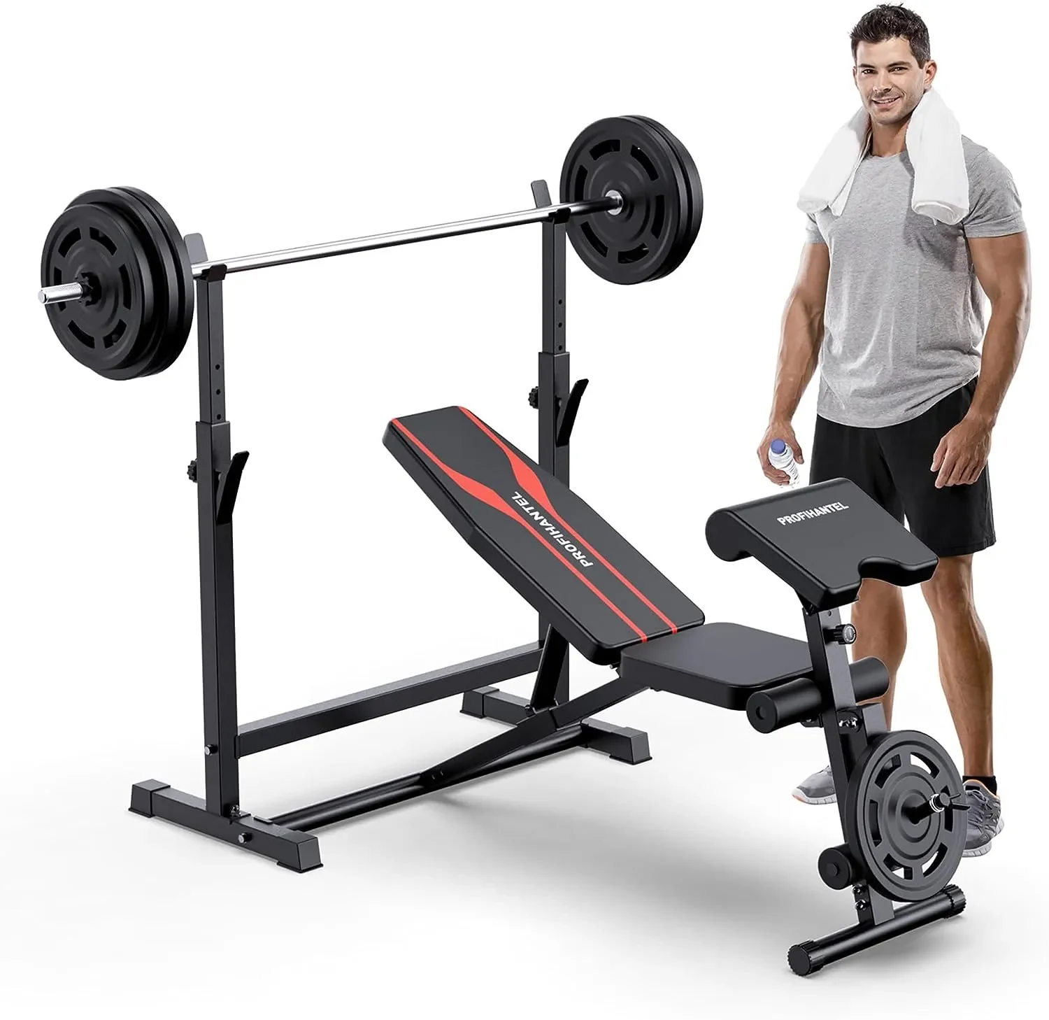 

Bench, Barbell Bench Press Set with Barbell and Bench, Leg Exercises Preacher Curl , Home Fitness Combo Chair With Weight Set