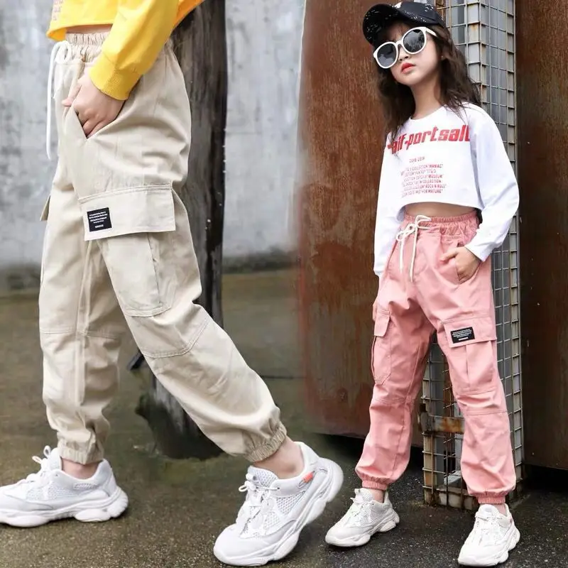 

Spring Kids Girls Cotton Sport Pants Casual Camouflage Printed Teenage Girls Cargo Pants Children Trousers Beam Foot Pants Pink