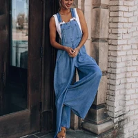 women sleeveless solid casual loose jumpsuit dungarees fashion new playsuits wide leg pants 2022 autumn pockets cropped pants