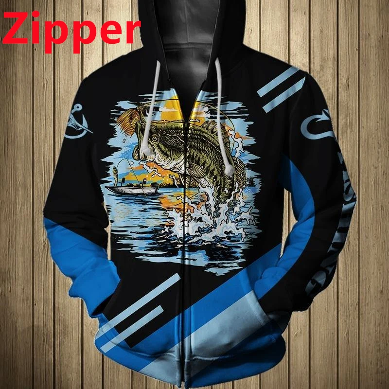 

New Brand Fashion Men's 3D Hoodie Animal Parker Ocean Fishing Series Harajuku Sweatshirt Unisex Casual Pullover Zipper Shirt