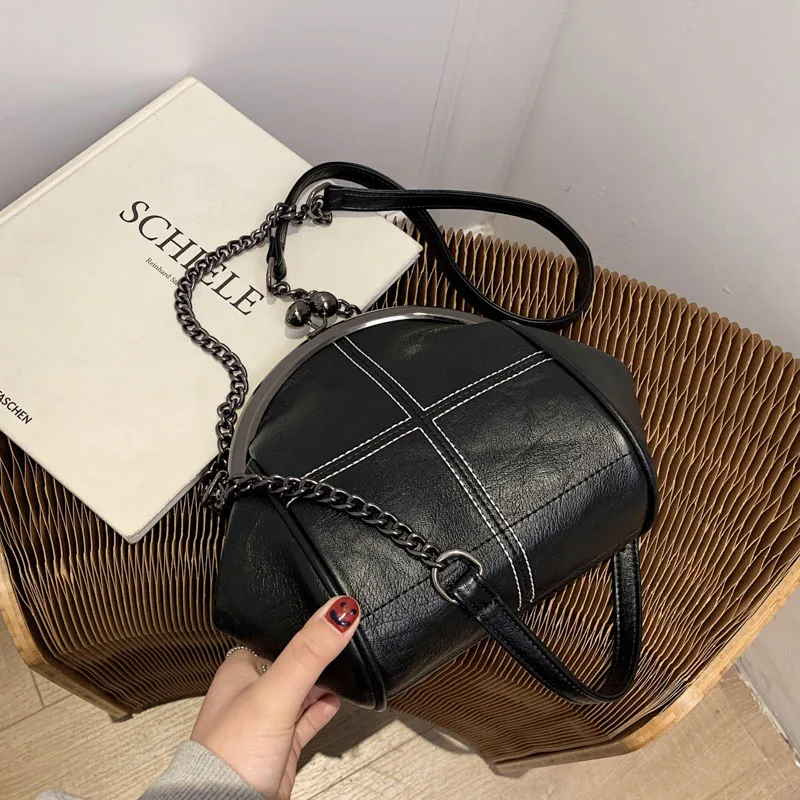 

New Vintage Two Straps Shell Lock Messenger Bags Chain Women Shoulder Crossbody Bags PU Leather Totes Women's Handbag and Purses