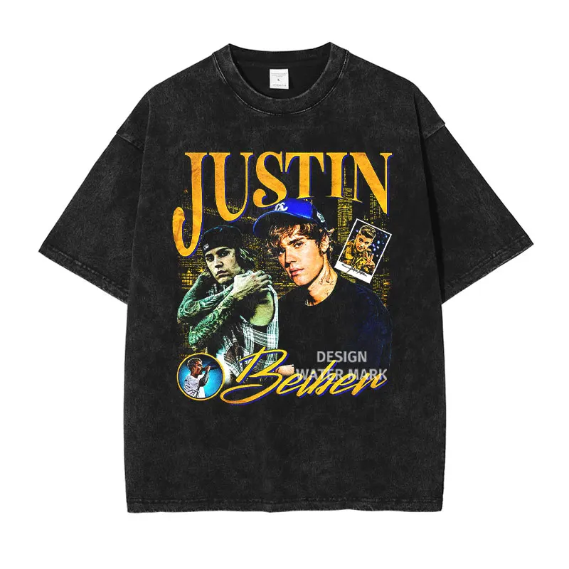 Футболка Джастин Бибер в стиле хип-хоп рэпер певец JBiebs топы футболки винтажная