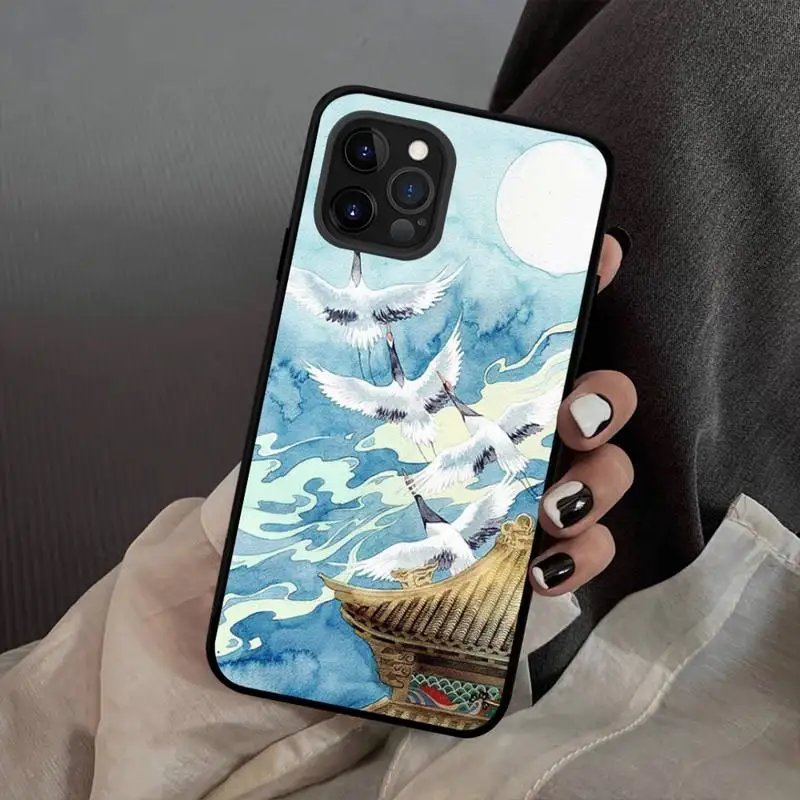 Чехол Crane в китайском стиле для телефона iPhone 13 12 mini 11 pro Xs max Xr X 8 7 6 6s Plus - купить по