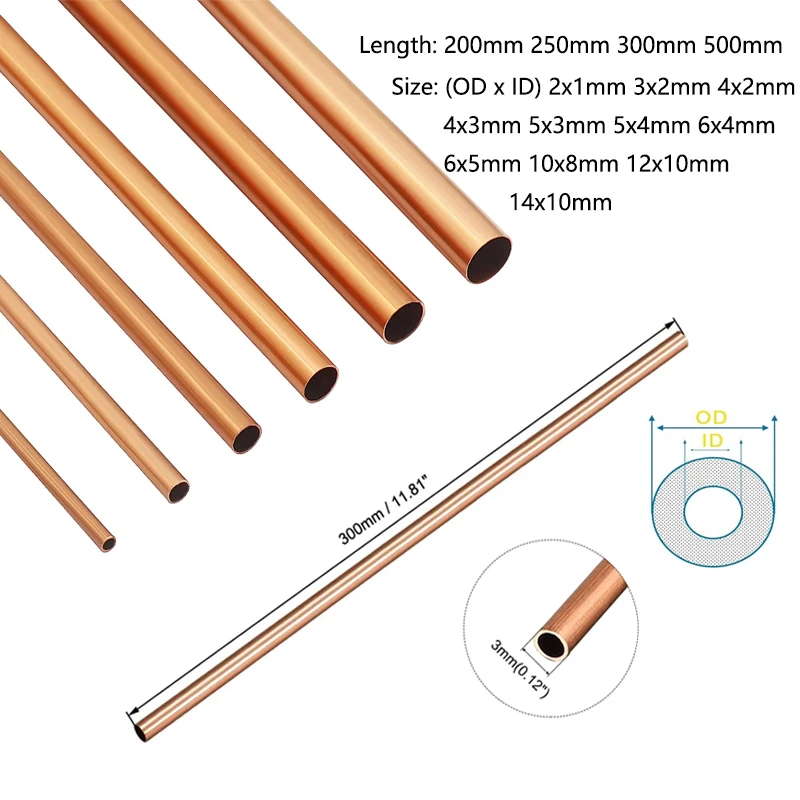 

1pcs T2 Purple Copper Straight Pipe Outer Diameter 2-18mm Hollow Hard Copper Tube Wall Length 200/250/300/500mm Copper tube