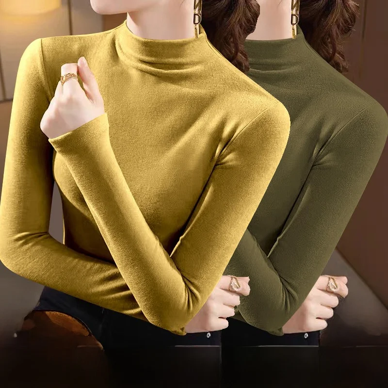 Dralon Ankela Red Half-high Collar Bottoming Shirt Women Inner wear Autumn and Winter New Slim fit Outer Wear Long sleeves Sh...
