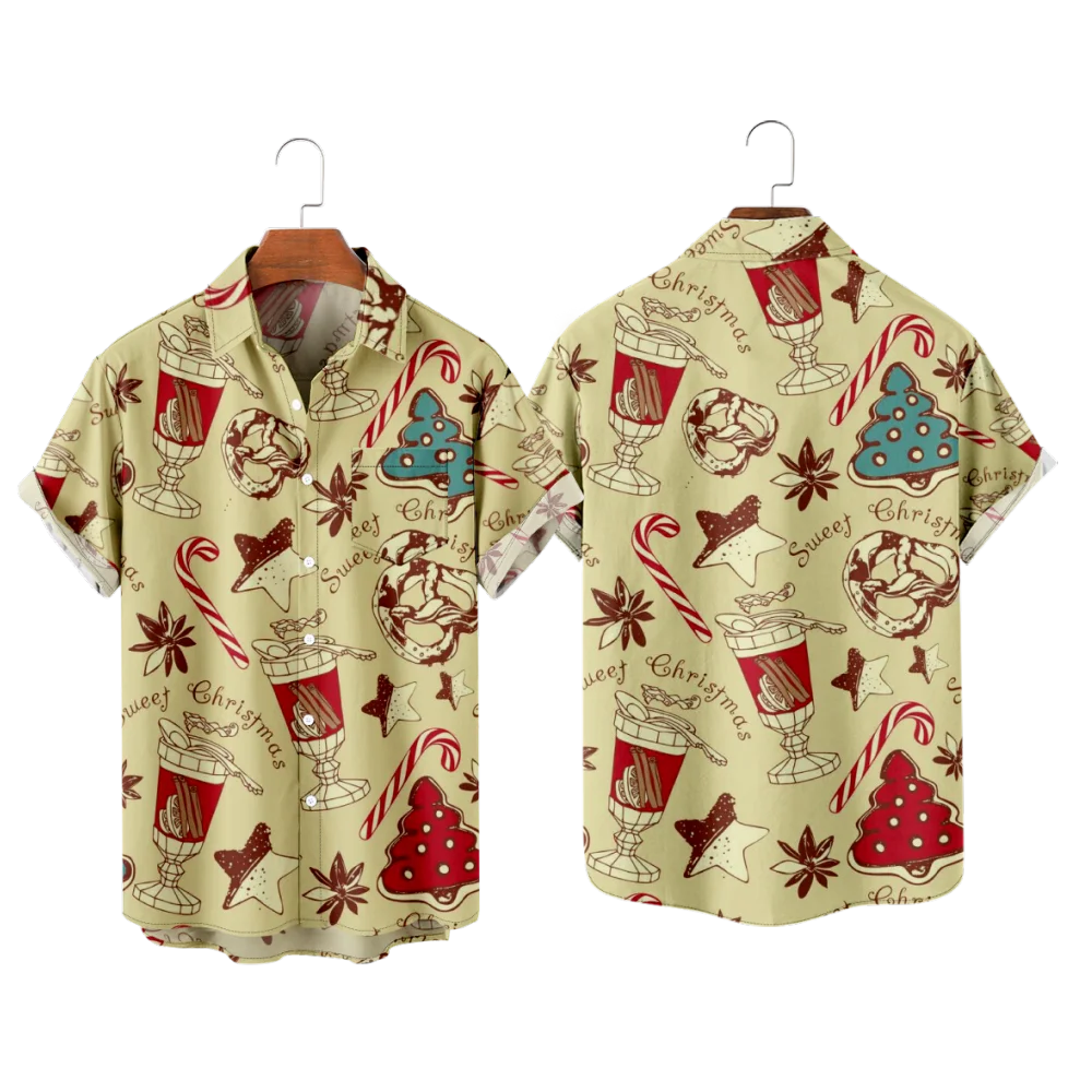 

Casual Style Holiday Collection retro men's Christmas Tree print casual breathable short sleeve shirt