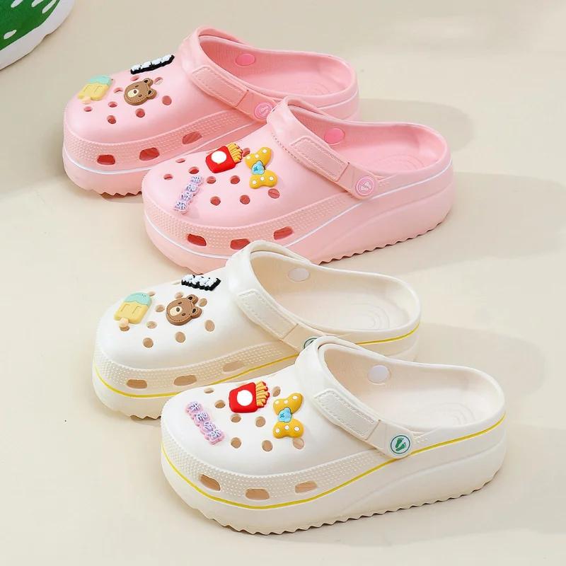 

Summer New Thick Bottomed Baotou Half Slippers Nurse Cartoon Cool Slippers Female Outside Wear High Heels Pine Cake Beach Shoes