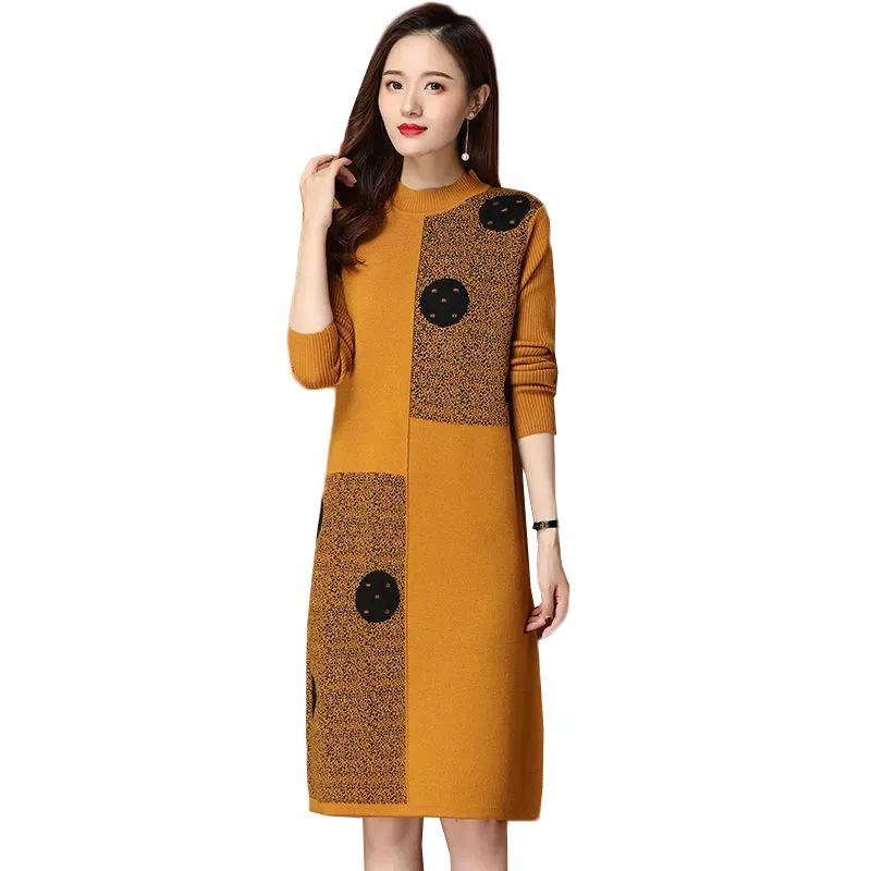 

Женское трикотажное платье-свитер с длинным рукавом, Осень-зима