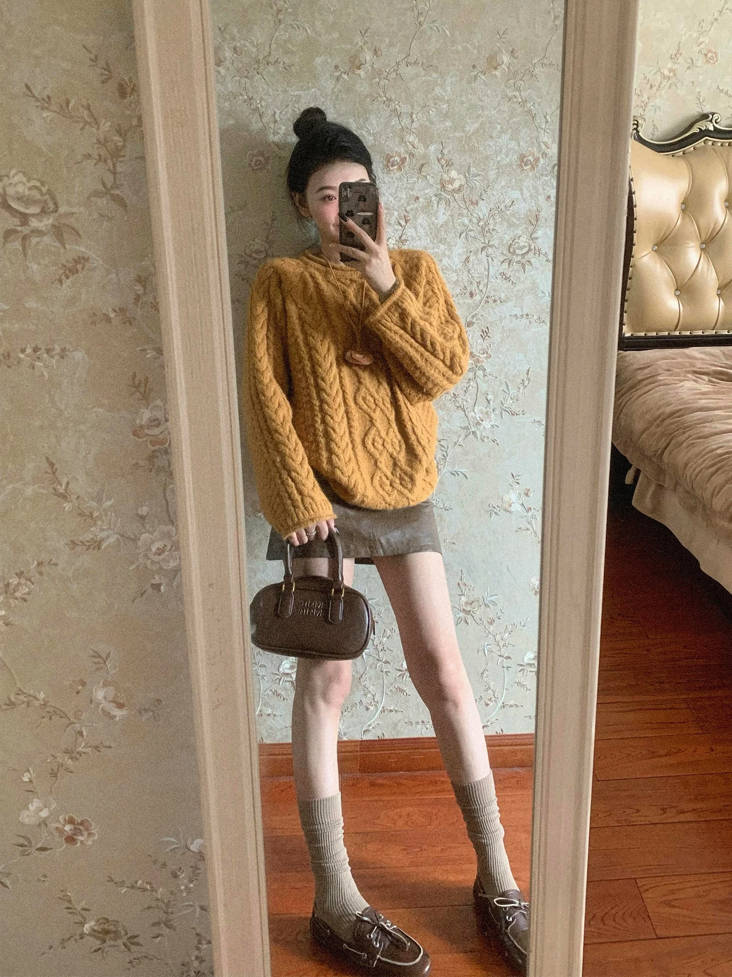 Lazy Milk Fufu White Orange Twisted Flower Sweater Women Autumn and Winter Korean Series Atmosphere Wear Slimming Knitted Top