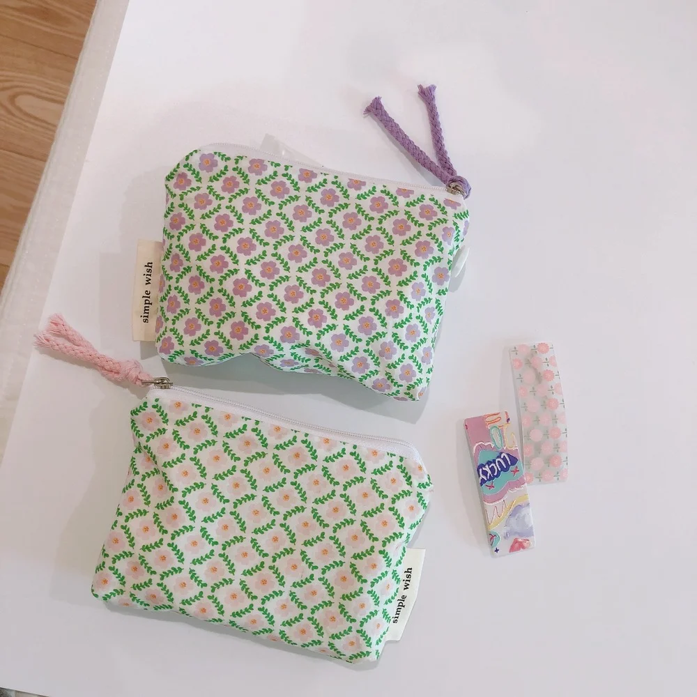 

1PCS Small Coin Bag Cotton Mini Fabric Flower Women Card Key Clip Storage Bag Korean Female Little Purse Zipper Coin Pouch Case
