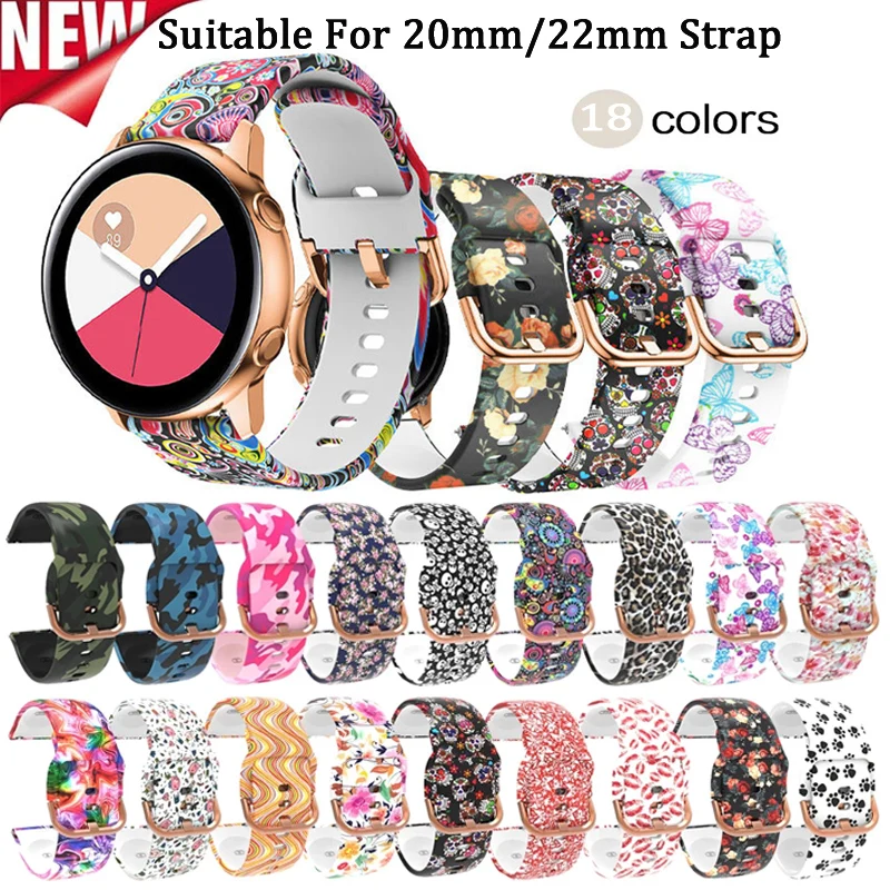 

20mm 22mm Silicone Band For Samsung Active 2 40mm 44mm /Gear S3 /Galaxy watch 3 4 5 bracelet Amazfit GT / GTS / GTR 2 3 4 strap